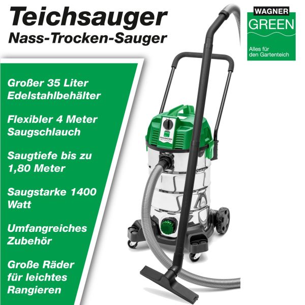 Wagner GREEN Teichsauger 35 Liter mit Edelstahlgehäuse