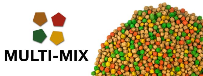 Logo MULTI-Mix Koifutter von Teichpoint mit 4 Farben der Futterpellets